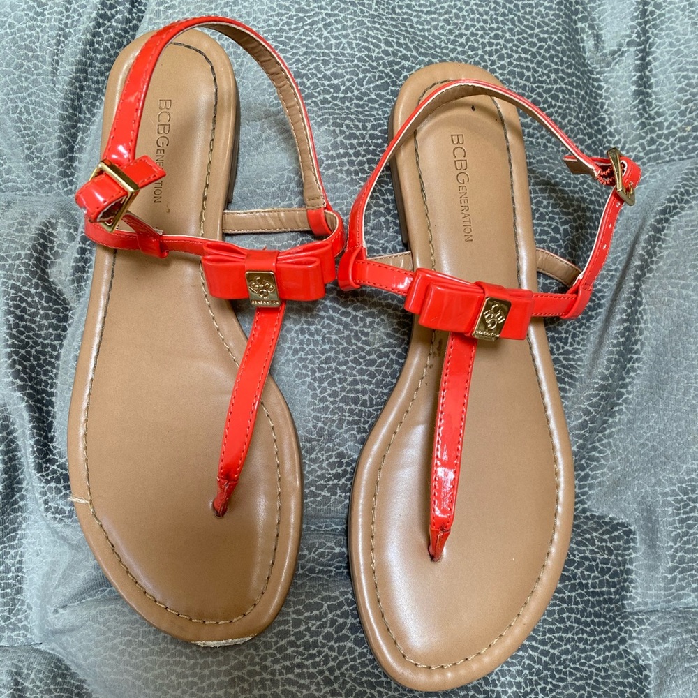 BCBG Neon Orange Bow Sandals